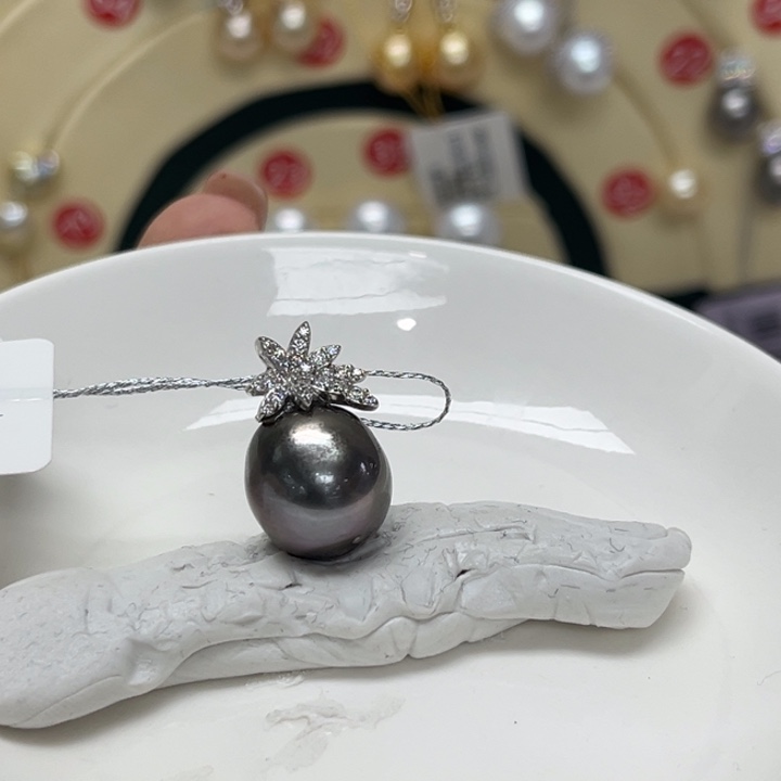 颈饰银S925镶嵌海水珍珠大溪地12-13mm137