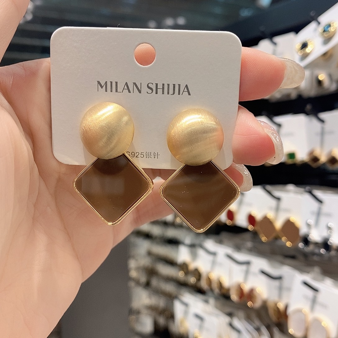 铜合金925银拉丝咖啡色耳坠