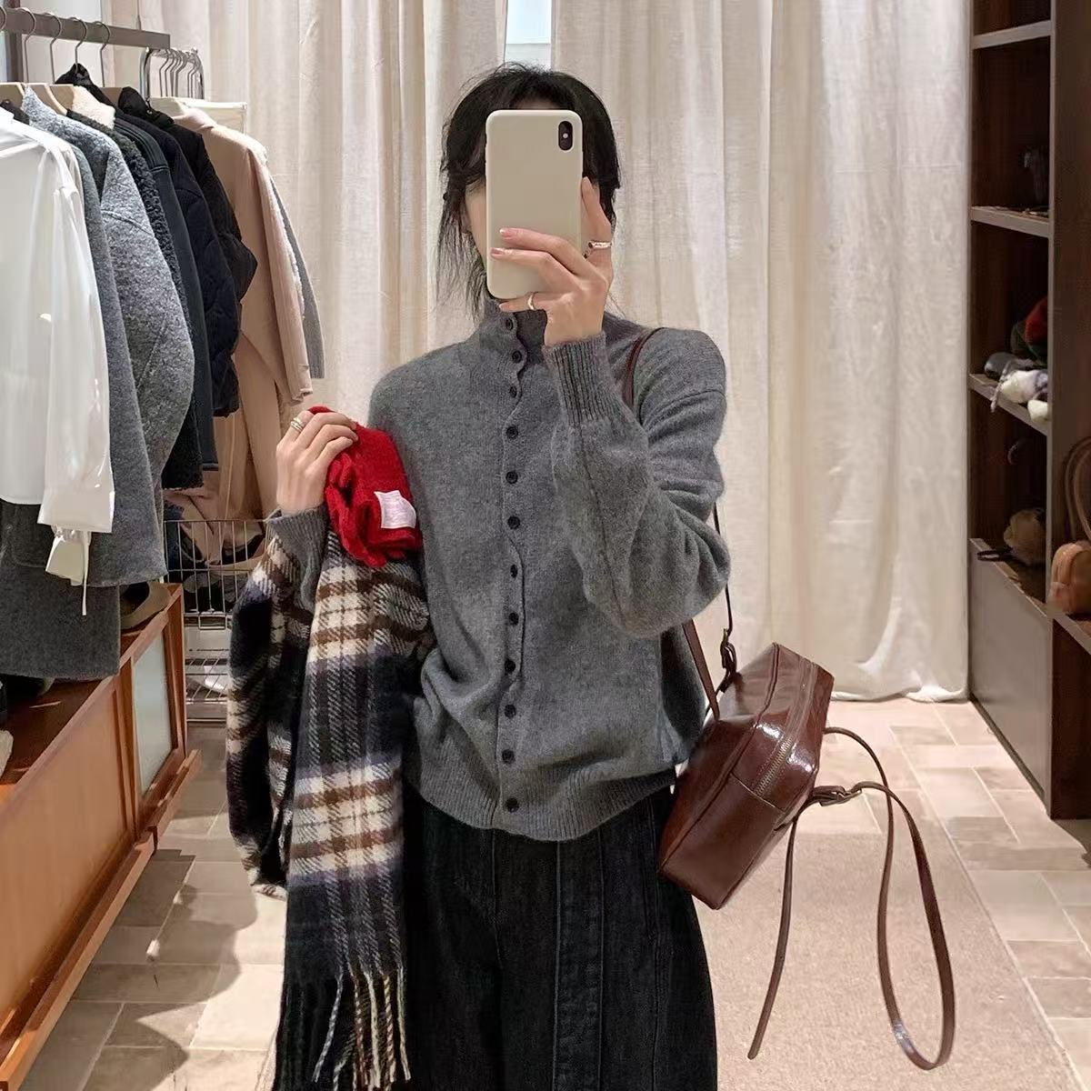 MeiQi 泡菜原单！纯色涣雄毛衣立领不规则排扣针织衫秋冬A4232