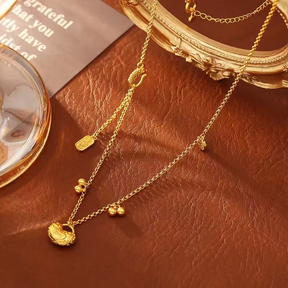 铜合金项链 新中式元宝祥云硕果累累胖福项链女轻奢高级感