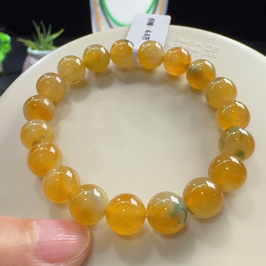 翡翠未镶嵌手链行家货！冰种黄加绿单圈9.8mm