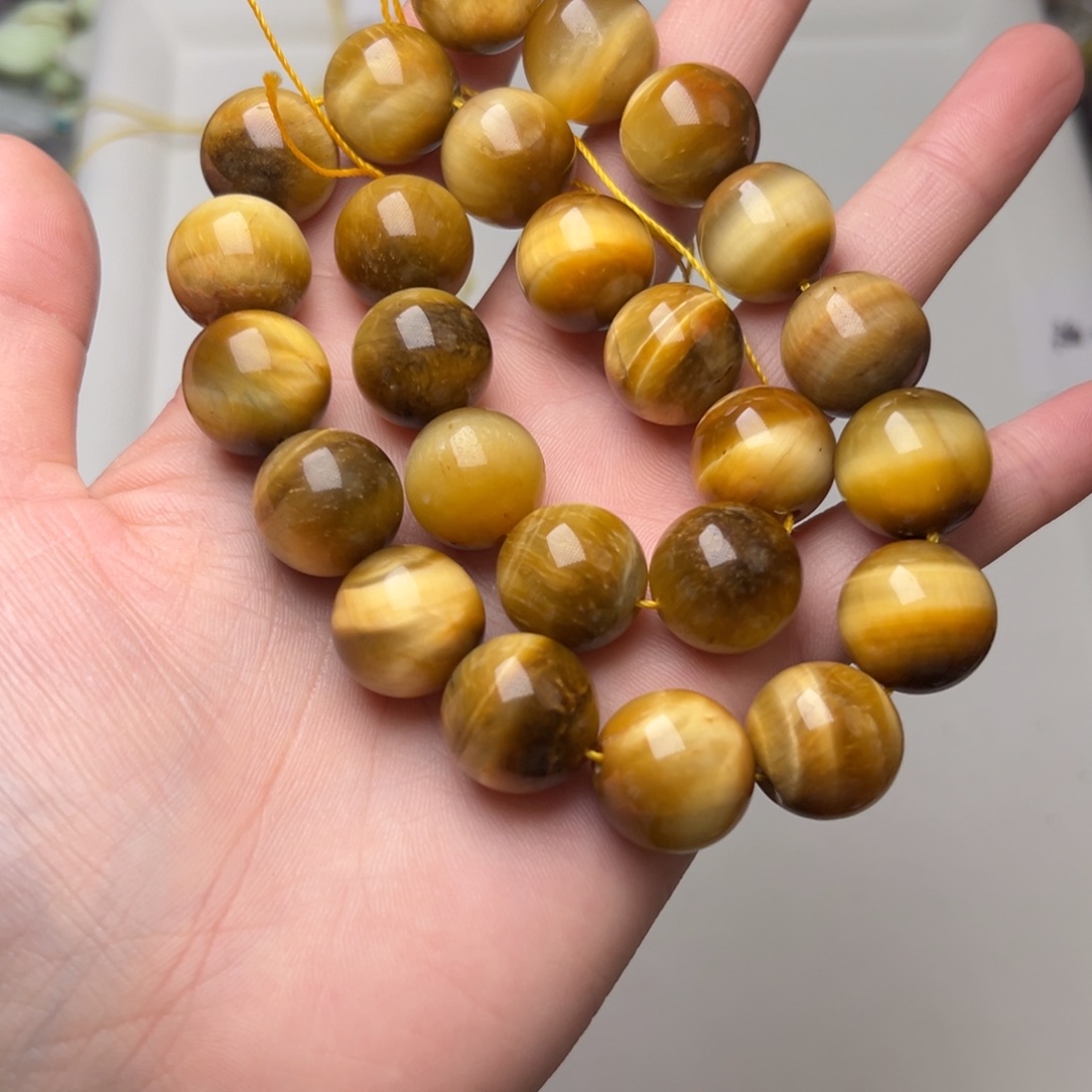 玛瑙/玉髓合金珠宝半成品K594。16mm天然金虎眼圆珠一条/拍二