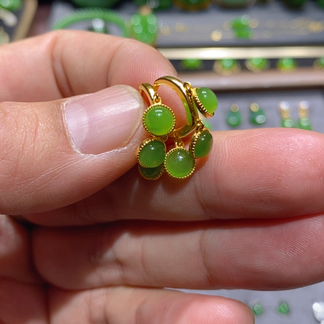 和田玉（碧玉）耳饰银S925镶嵌