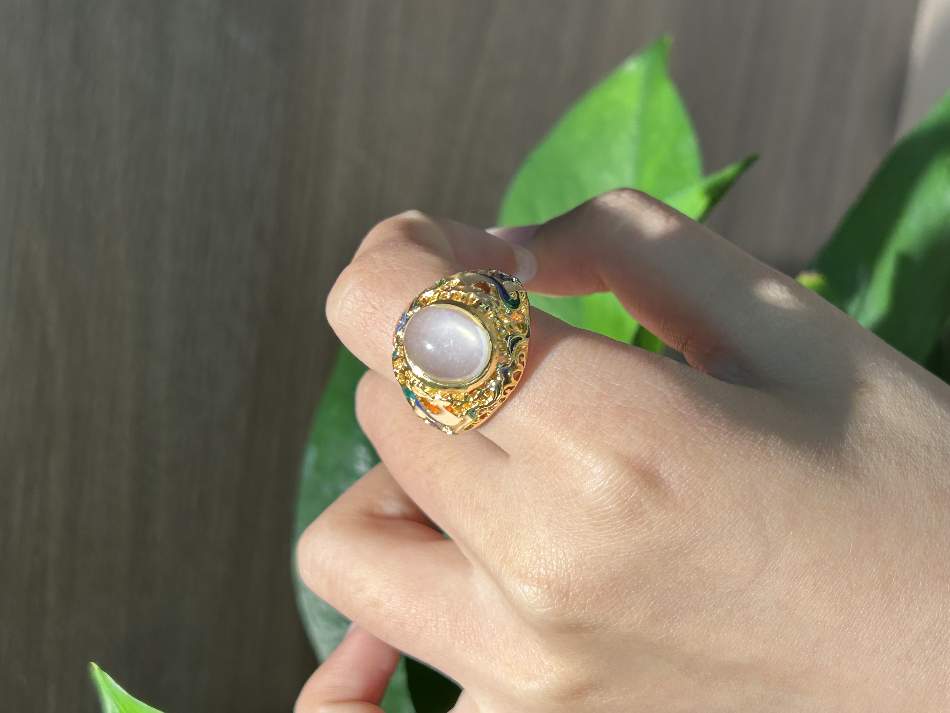 高冰种猫眼玉髓 鸽子蛋戒指a13