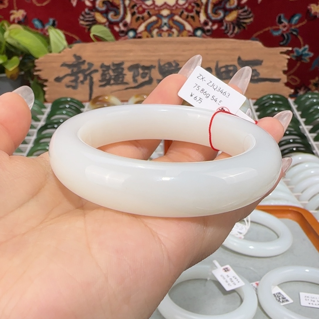 和田玉未镶嵌手镯天然羊脂白玉和田玉厚装正圈条宽14+