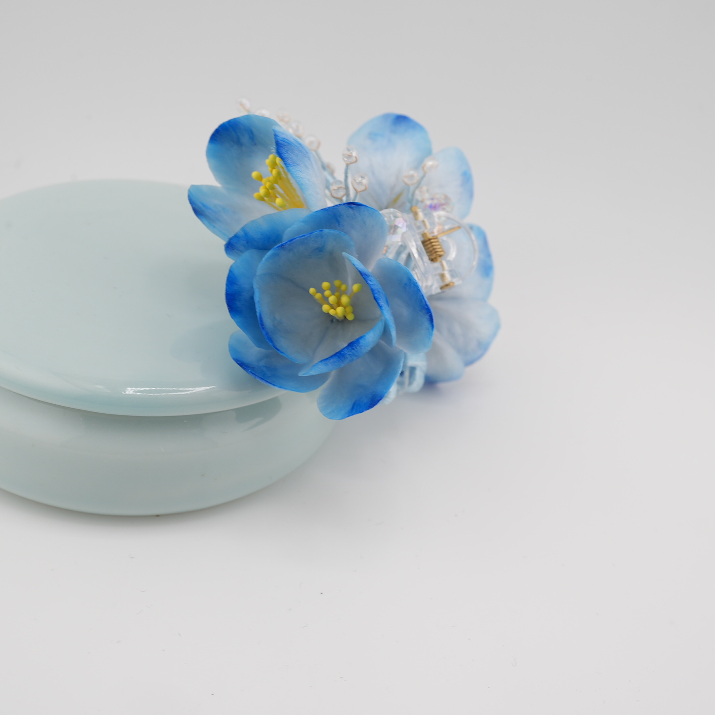 白壹北鼻【蓝樱小抓夹】手工原创非遗绒花新中式汉服国风古风发饰