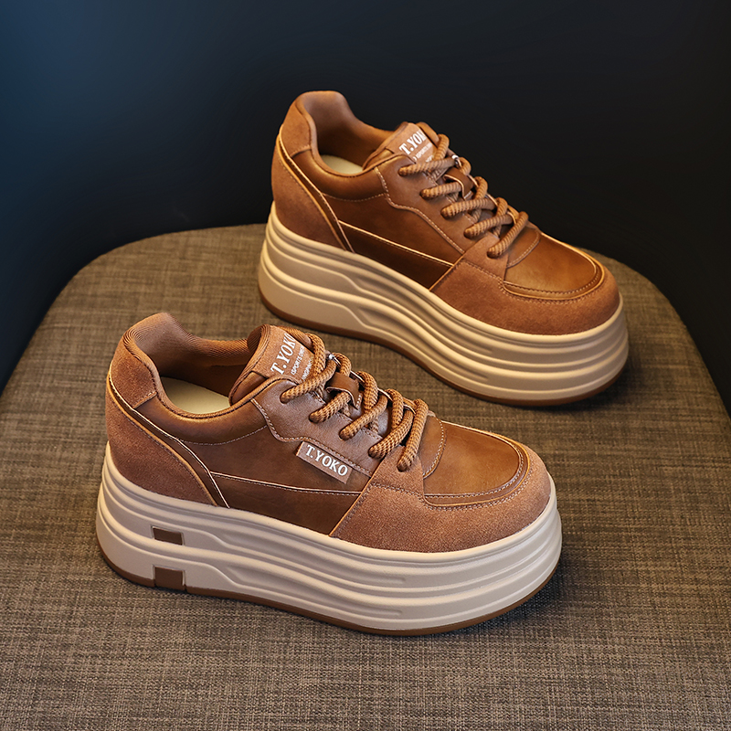 【增高8cm】2025秋冬新款百搭美拉德小个子增高女鞋厚底加绒休闲鞋