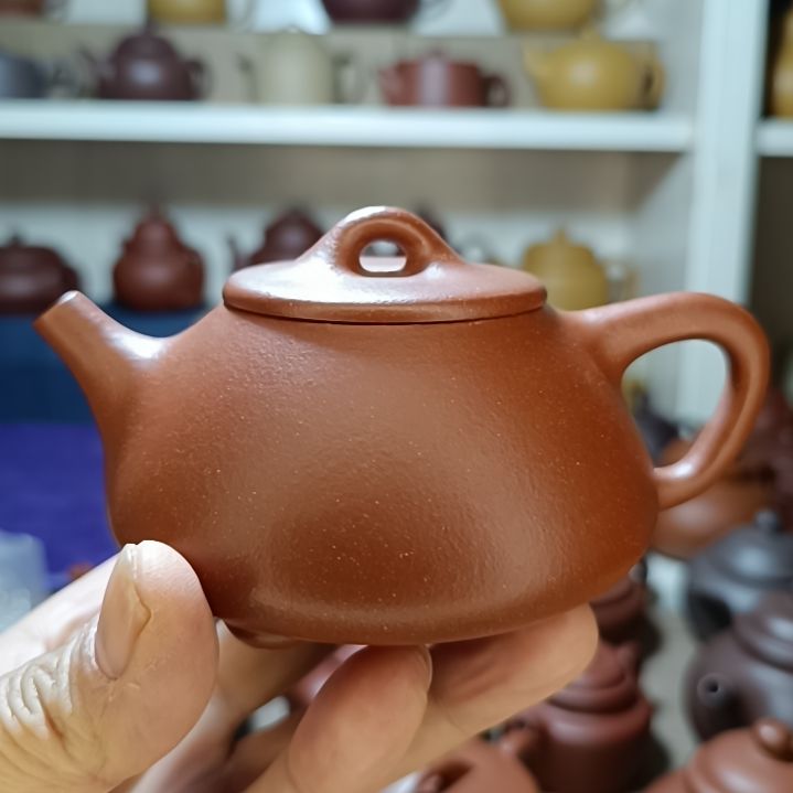 紫砂茶壶原矿红降坡平盖石瓢280cc半手工