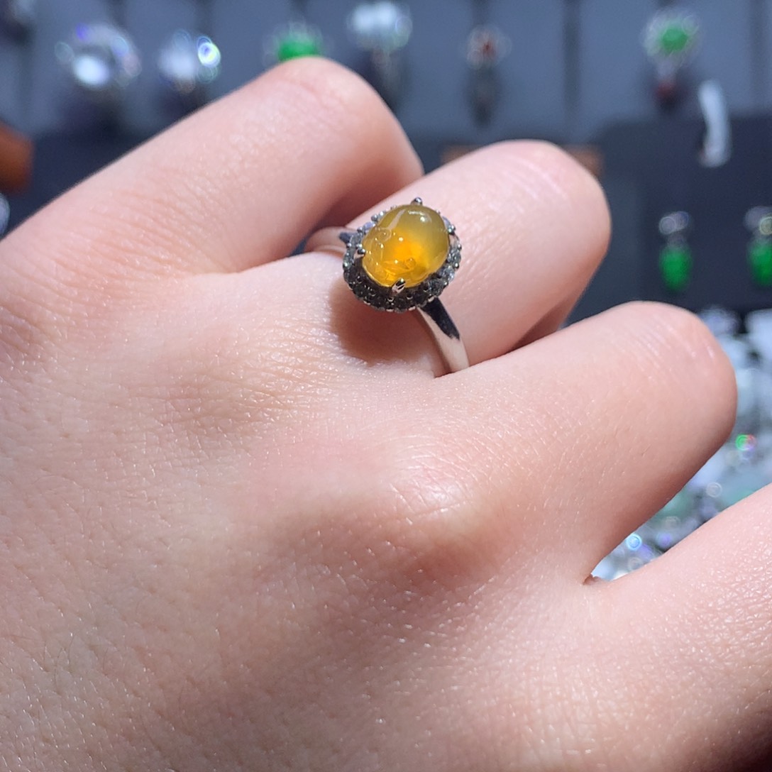 翡翠戒指银S925镶嵌天然翡翠