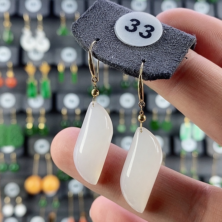 和田玉耳饰18K金镶嵌