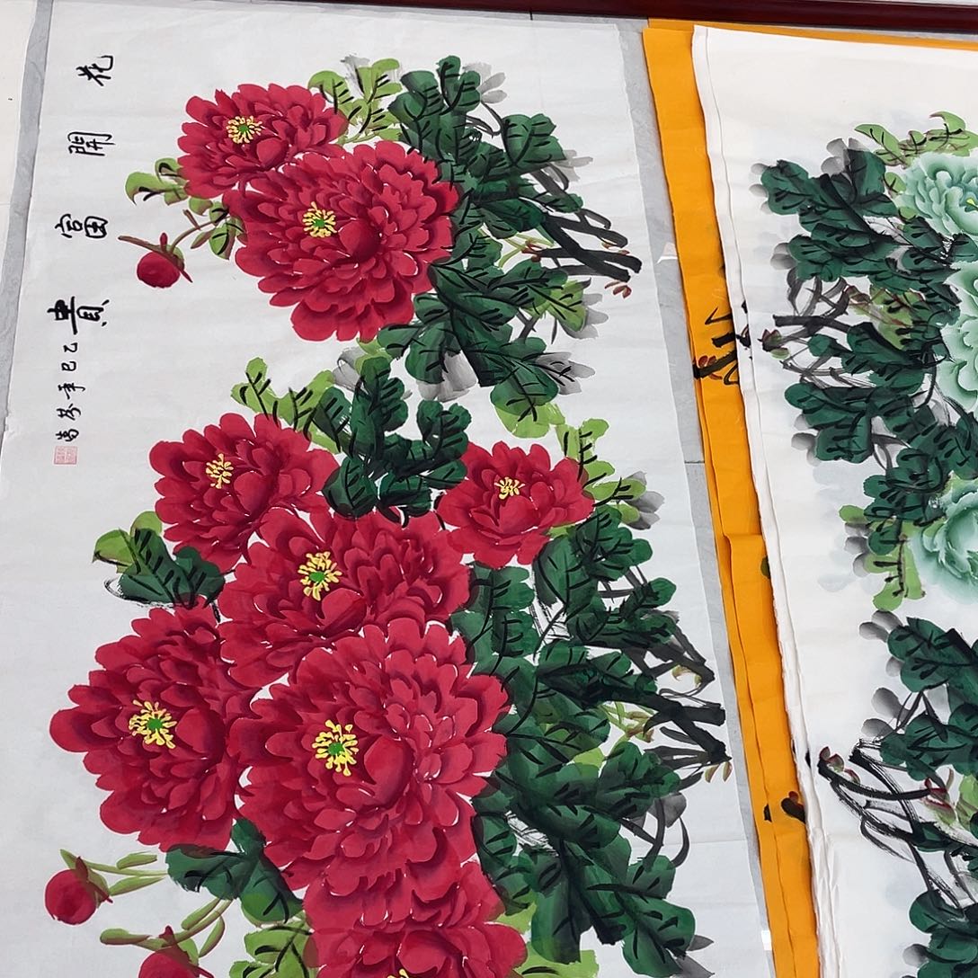 国画国画作品原稿四尺横幅红色