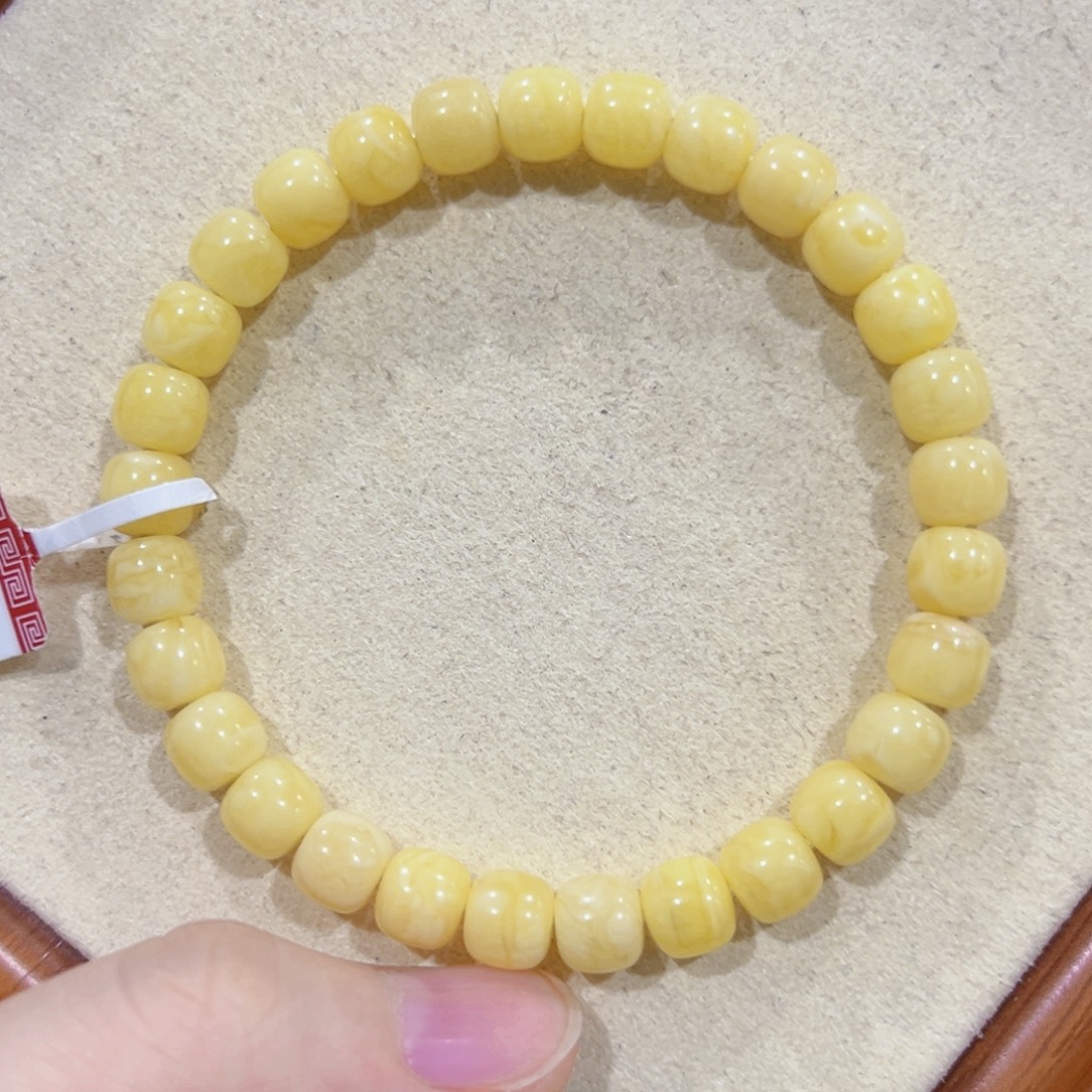 未镶嵌蜜蜡手链7m浓蜡奶白花 性价比很高 漏