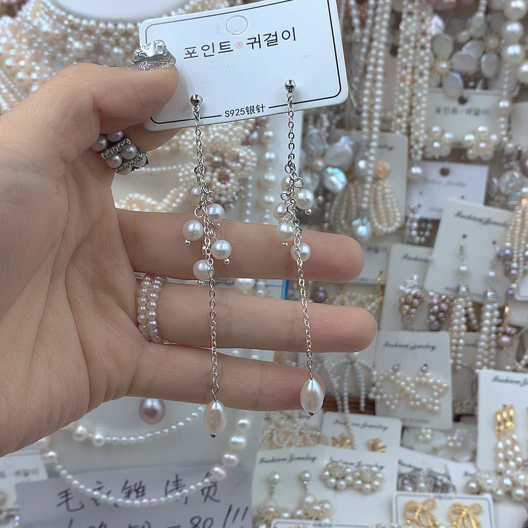 耳饰银S925镶嵌淡水珍珠