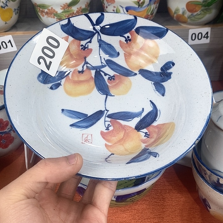 禾泥陶器高温釉下彩手工手绘陶瓷平*