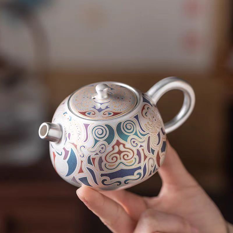 唐卡饕餮敦煌鎏银壶家用西施壶创意中国风功夫茶具泡茶壶ZH3761
