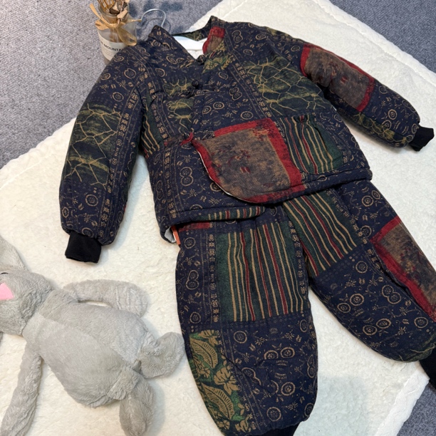 小童棉兜兜手工棉花衣棉麻儿童碎花冬季森系400克厚度可拆档加厚