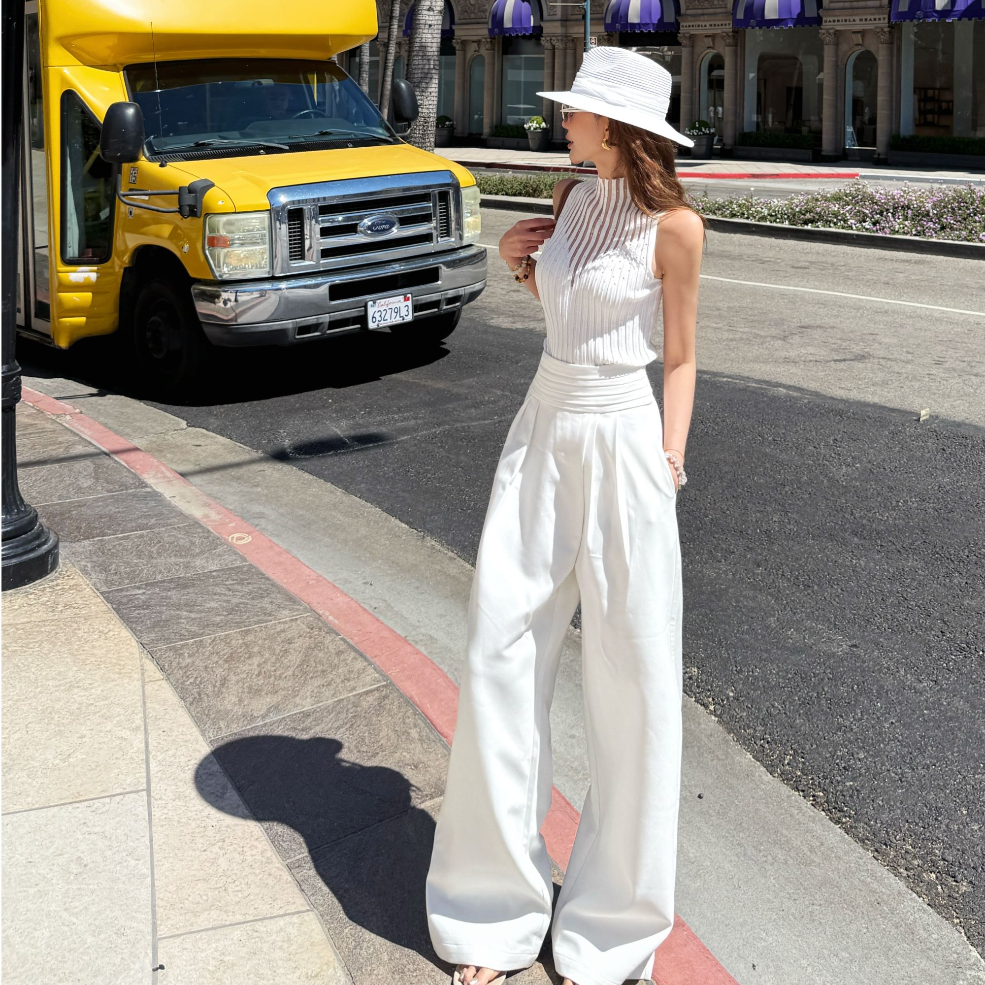 婉君【褶皱腰封裤】夏季极简高腰显瘦气质百搭休闲裤子LWJ25B2K1958