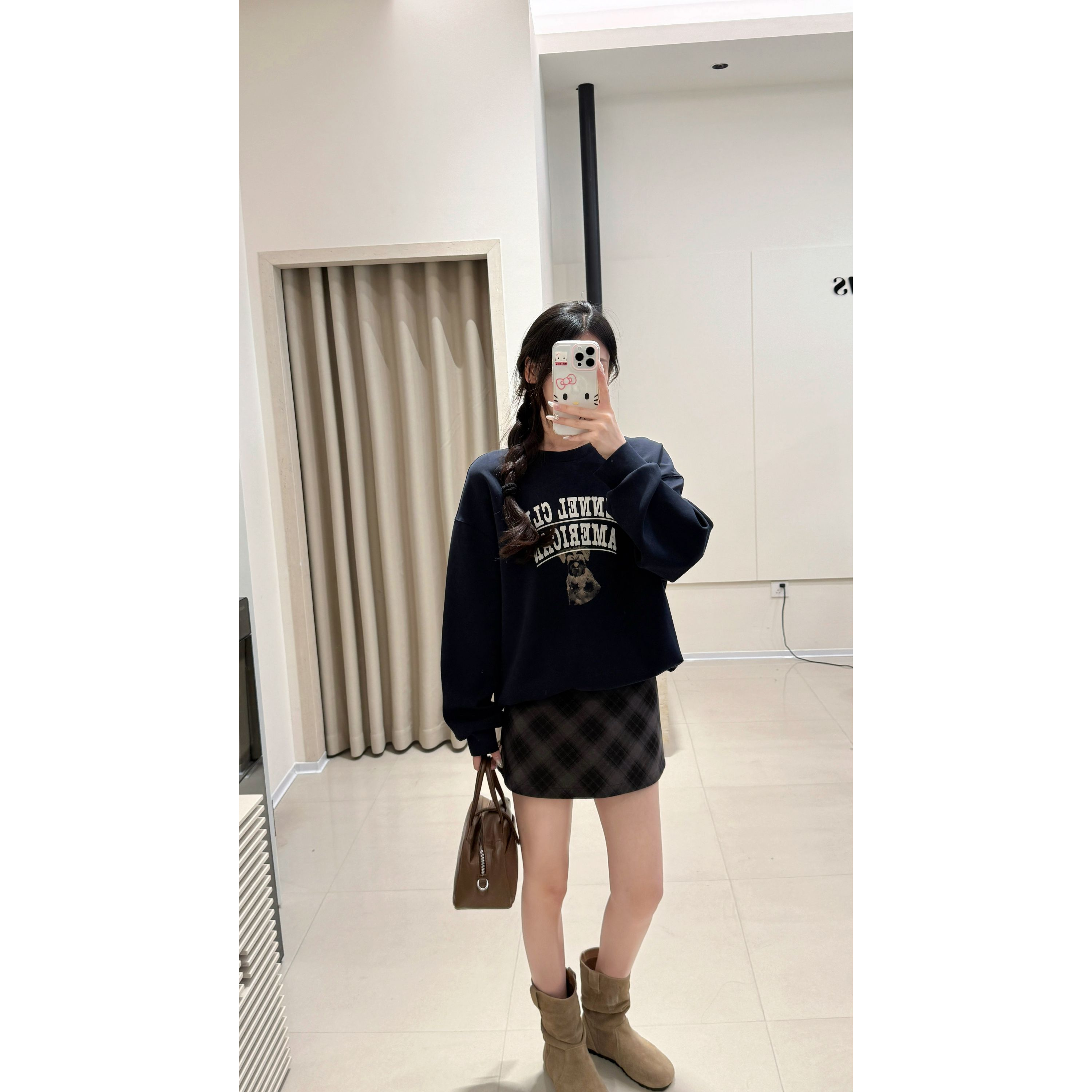 韩系休闲圆领字母印花狗狗长袖套头宽松卫衣2025秋新款