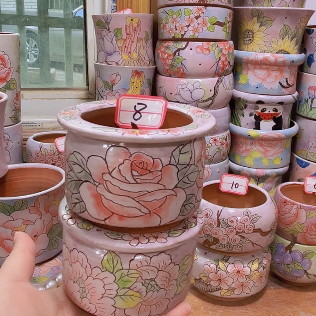 多肉花盆手绘景德镇