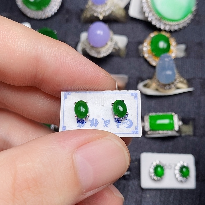 翡翠银S925镶嵌耳饰