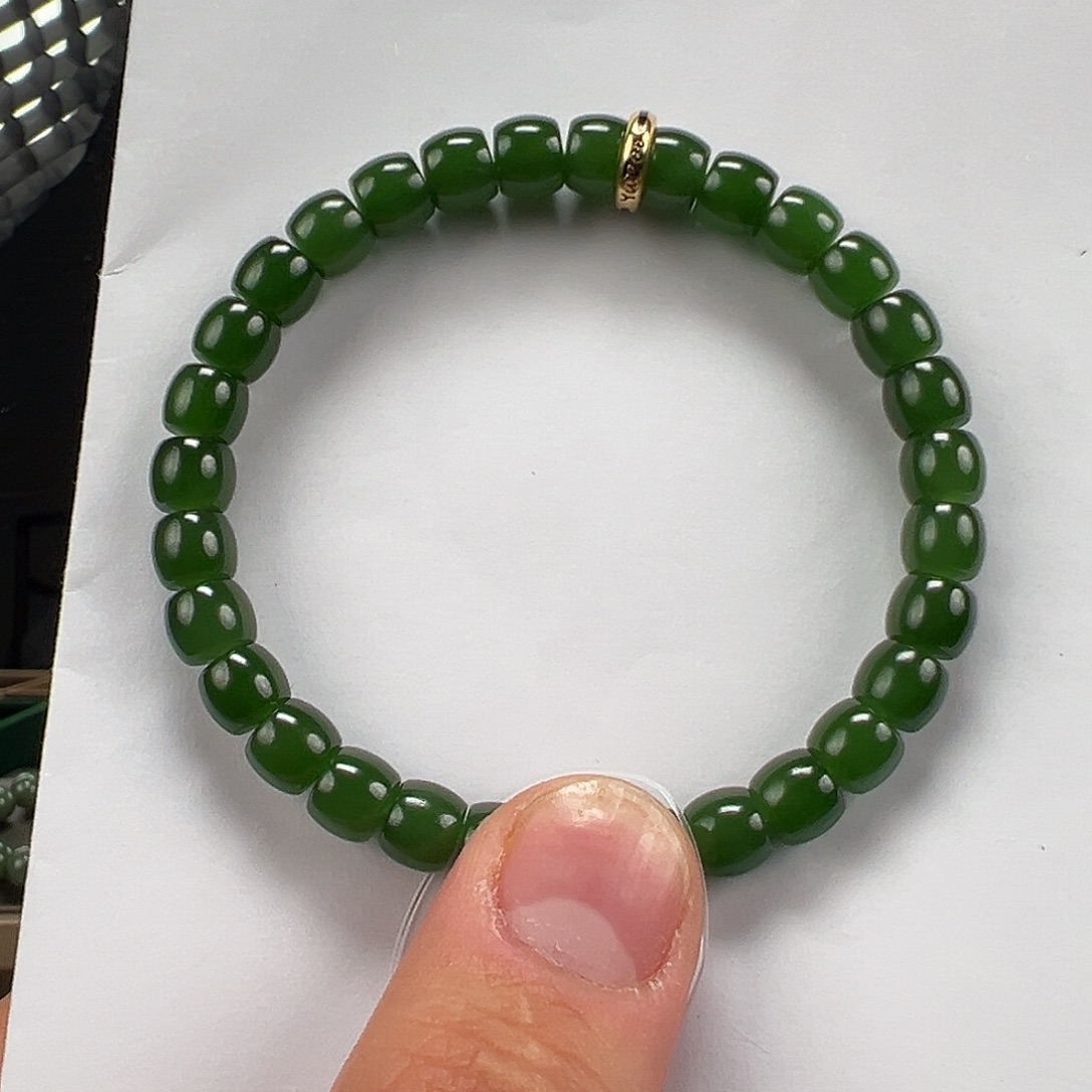 和田玉未镶嵌手链卡7mm藏物辣阳绿
