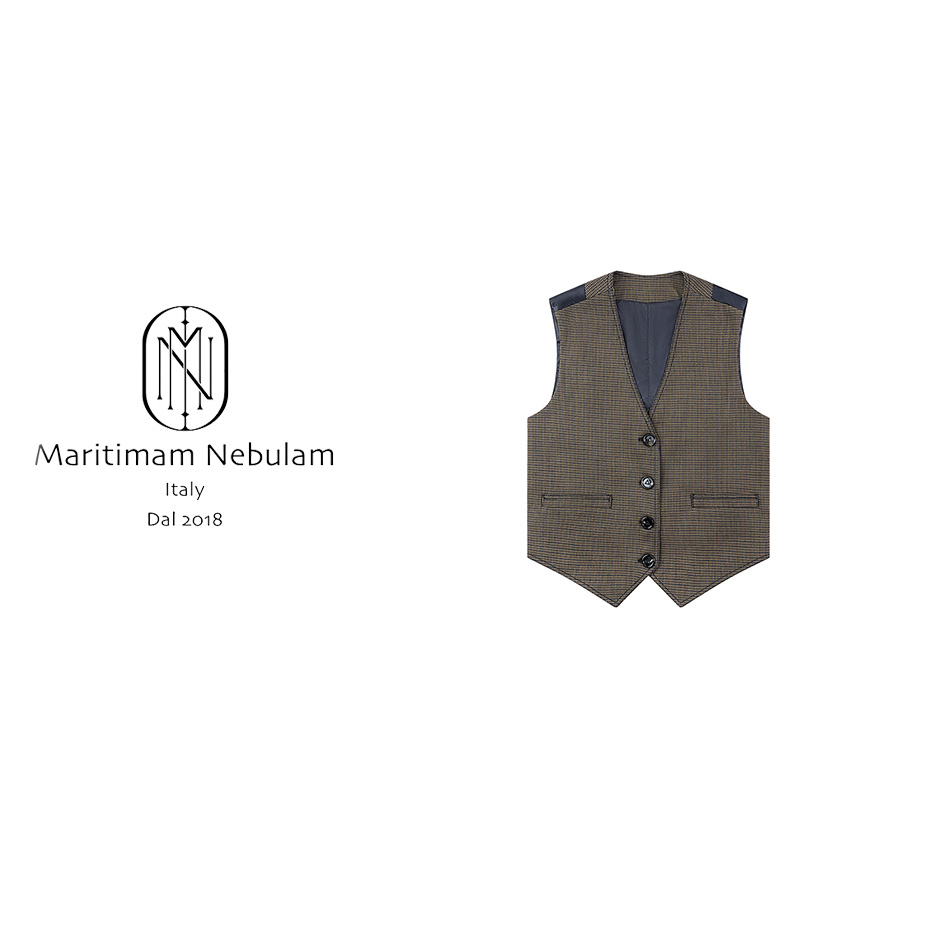 【亏】MN 品味格调复古条纹西装单排扣V领马甲 SZ927