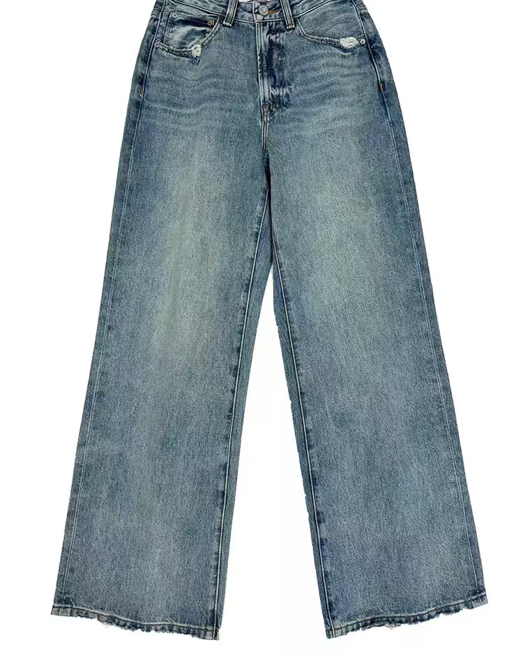 158牛仔夏季窄版阔腿裤显瘦显高白直筒长裤