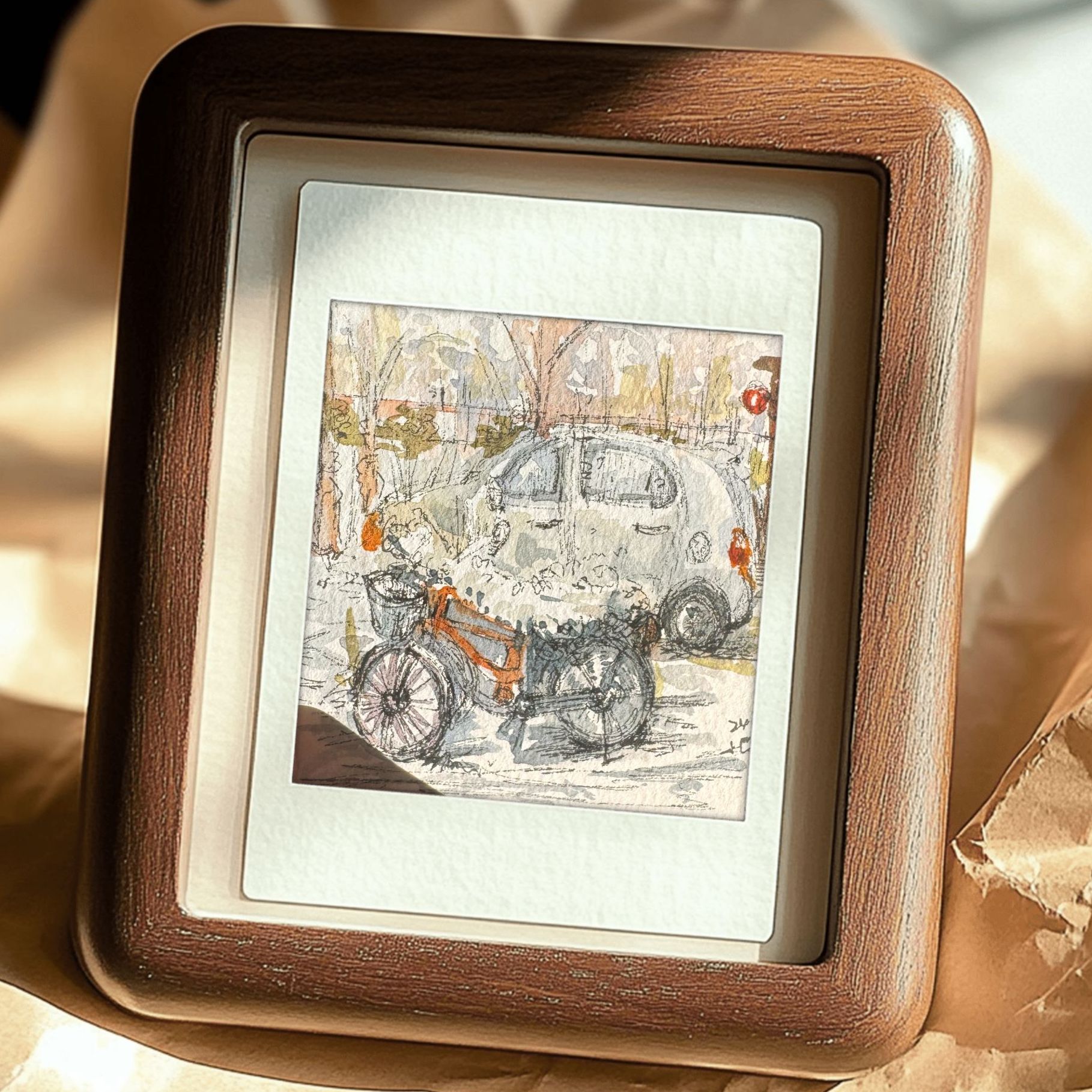 原创写生小画 实木装裱