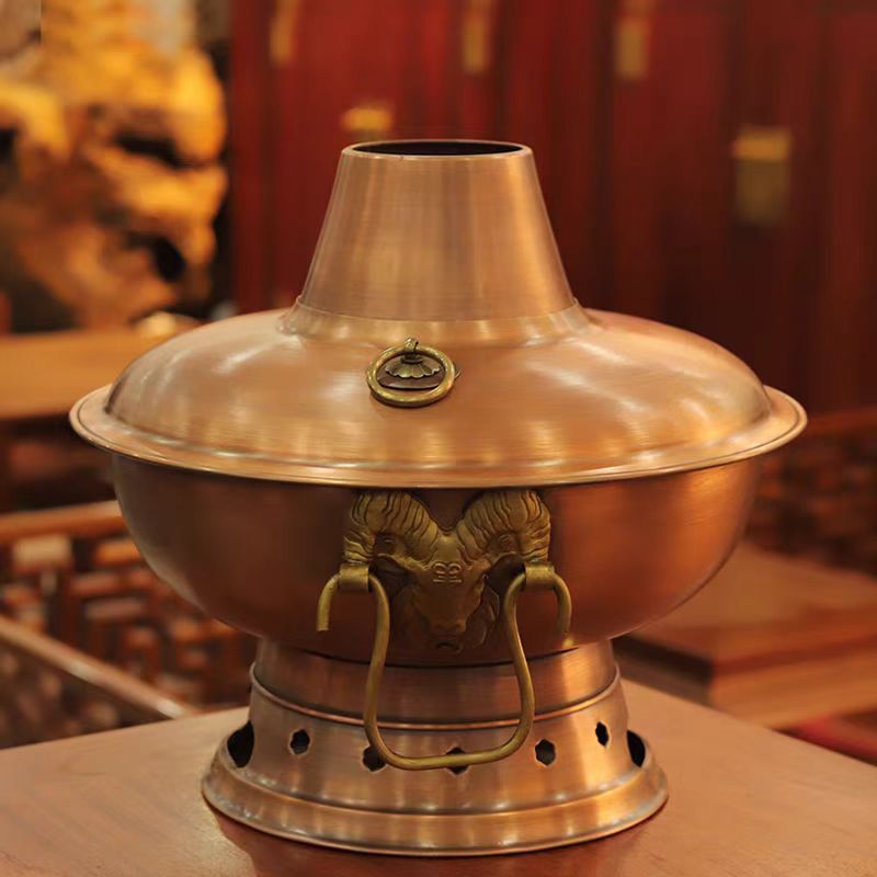 老北京木炭铜火锅特厚纯铜锅紫铜烧炭铜火锅铜锅涮肉老式碳炉