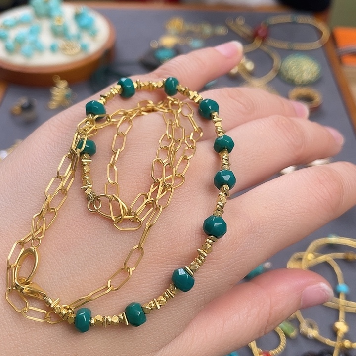 绿松石18K金镶嵌套链