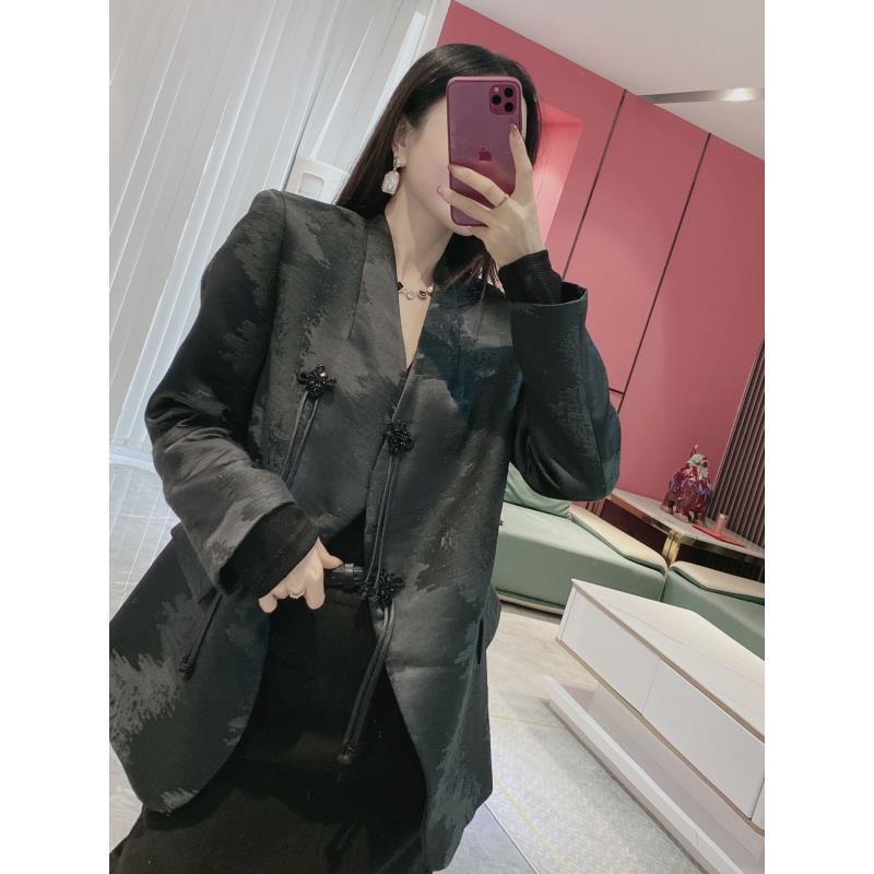 提花盘扣V领西装外套1822