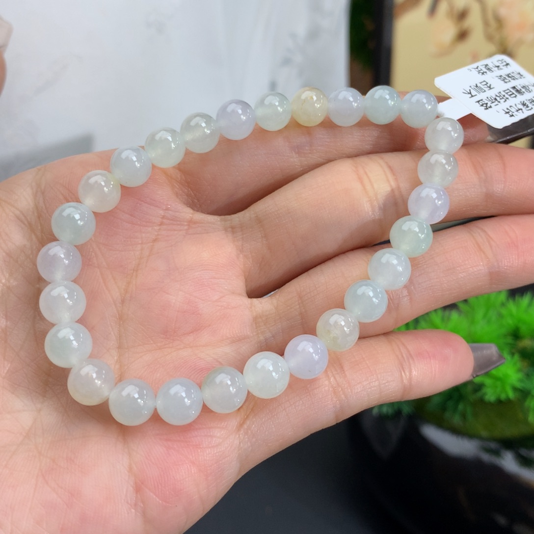 翡翠手链未镶嵌卡6.7冰胶马卡龙手串