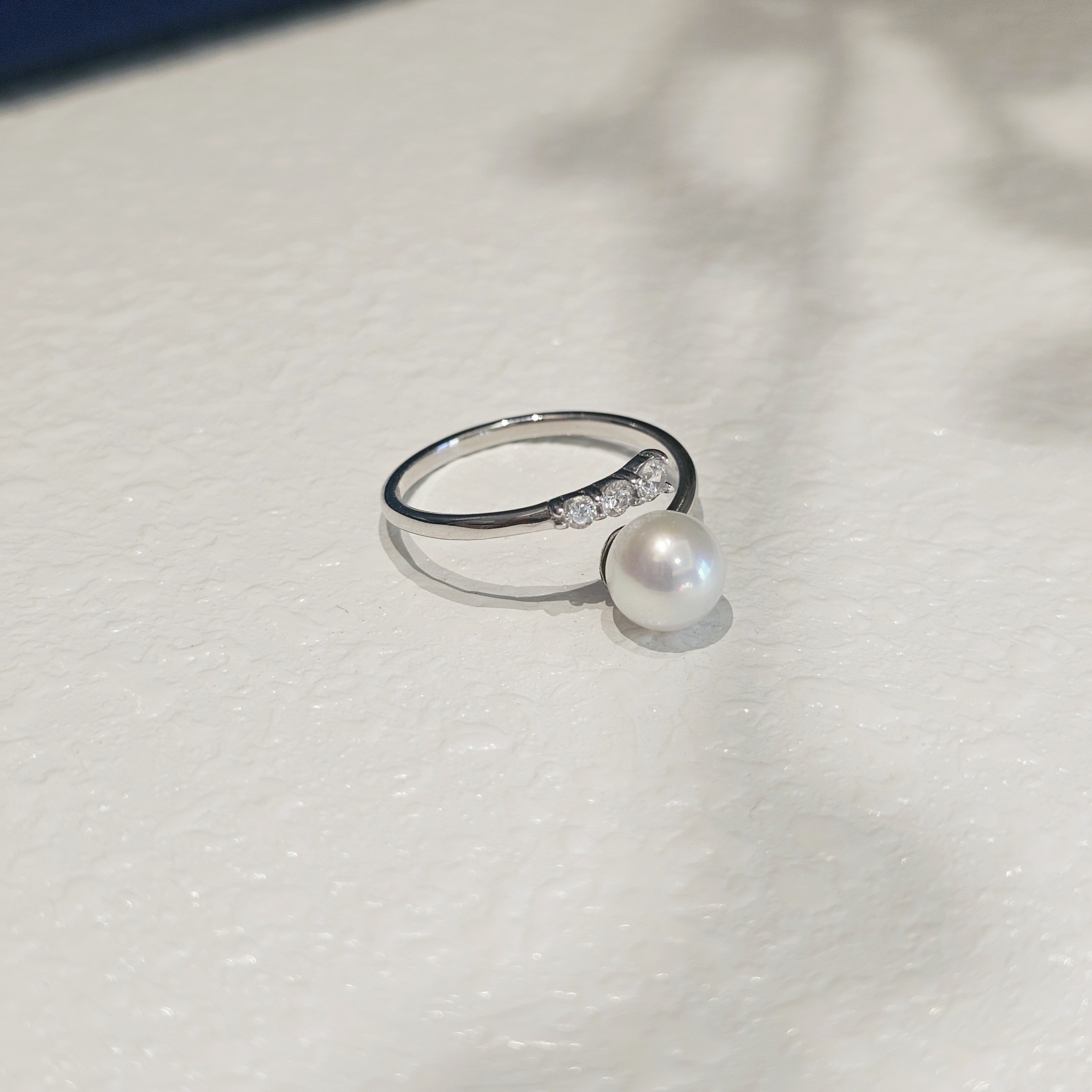 【幻海】天然淡水珍珠戒指6-7mm正圆细腻高光高亮版