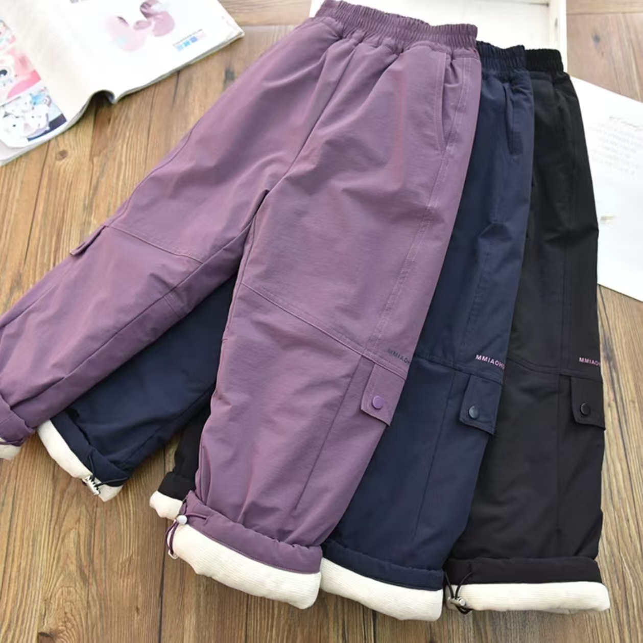 女童冬季加绒加厚棉裤2025新款防风软壳中大童一条过冬工装棉裤潮