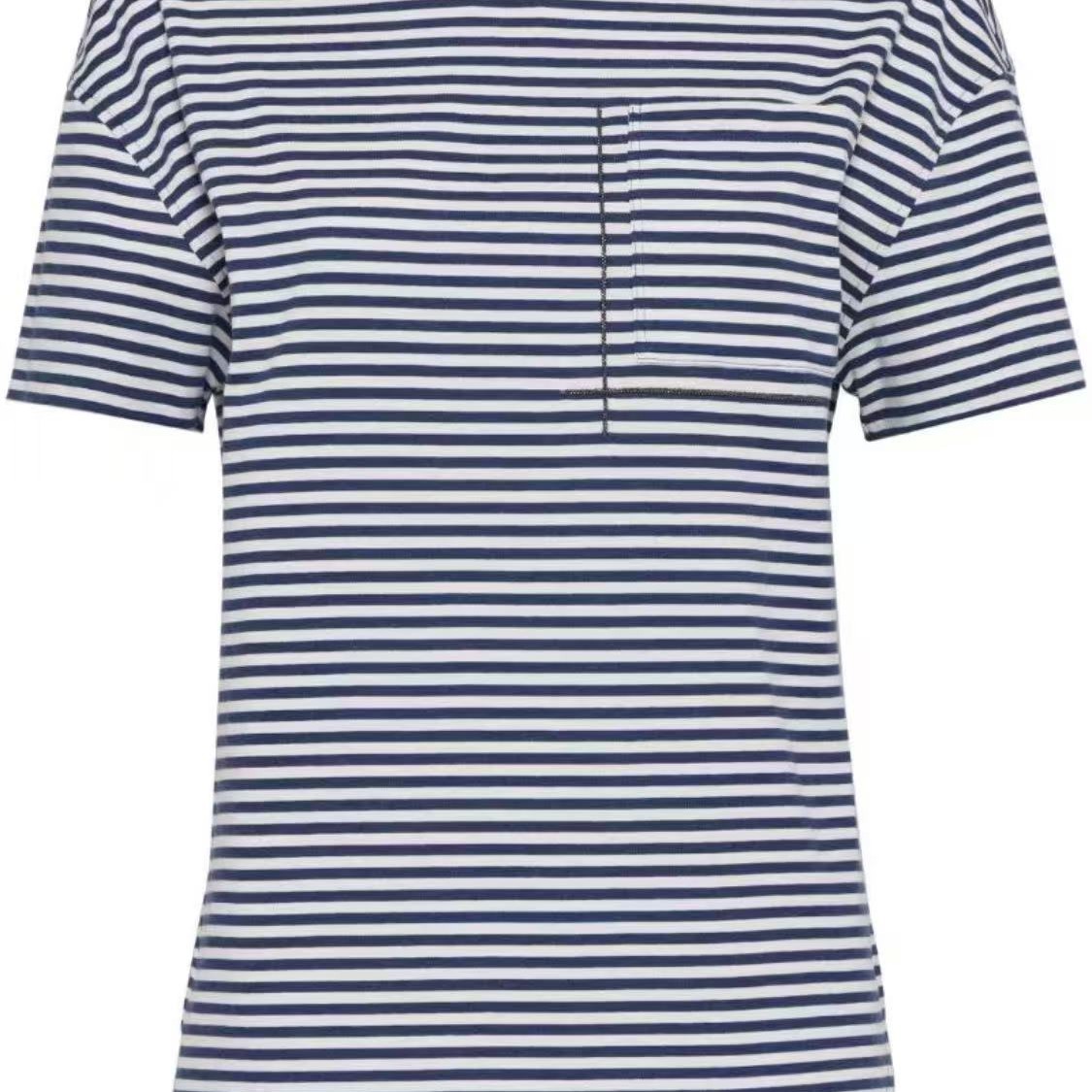 25夏季女士条纹撞色时尚圆领短袖显瘦洋气休闲T恤