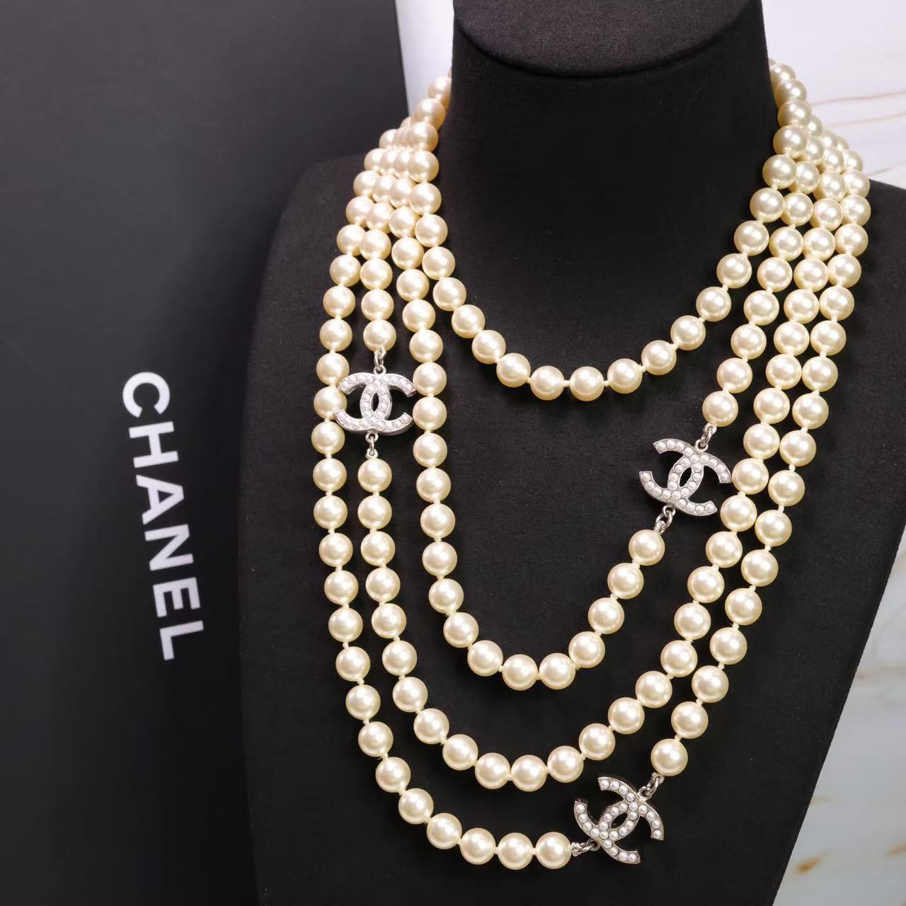 全新未使用 Chanel/香奈儿 珍珠双c金色长款珍珠项链毛衣链 05883