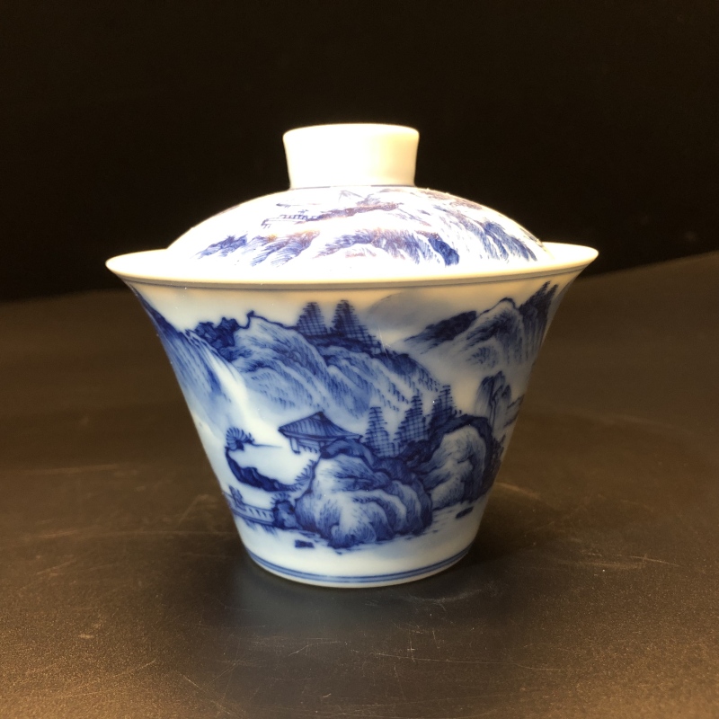 12.30a/N200424/00976/青花内绘山水盖碗/口径9.8/高8.7/175cc