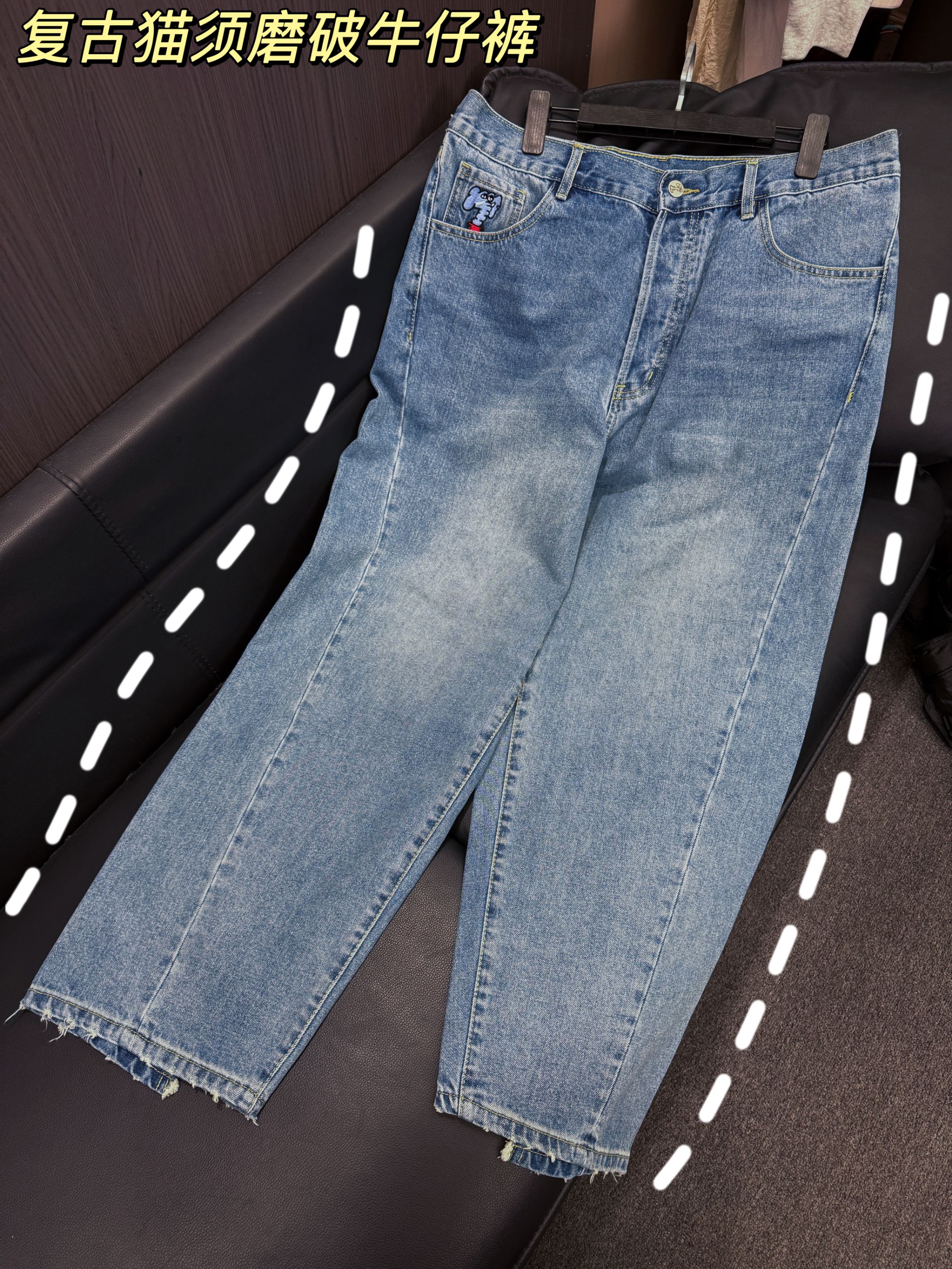33336-秋季蓝色春夏冬季直筒裤做旧微弹九分裤宽松牛仔裤