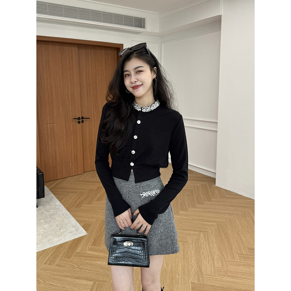 张阿星【可颂小调】贵气镶钻小香风遮肉时尚百搭精致气质通勤套装