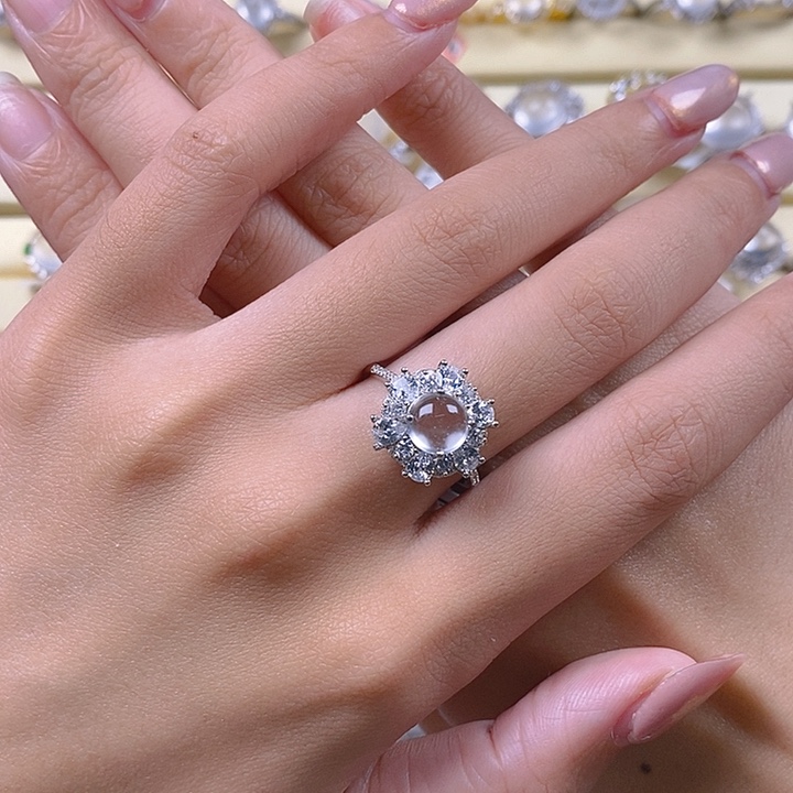 不***静石英质玉银S925镶嵌戒指