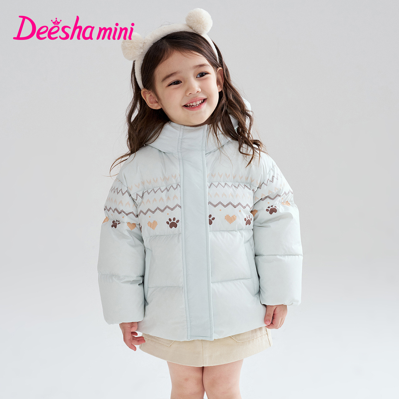 笛莎女童儿童羽绒服90绒子冬季费尔岛印花甜美连帽外套-1S2556402