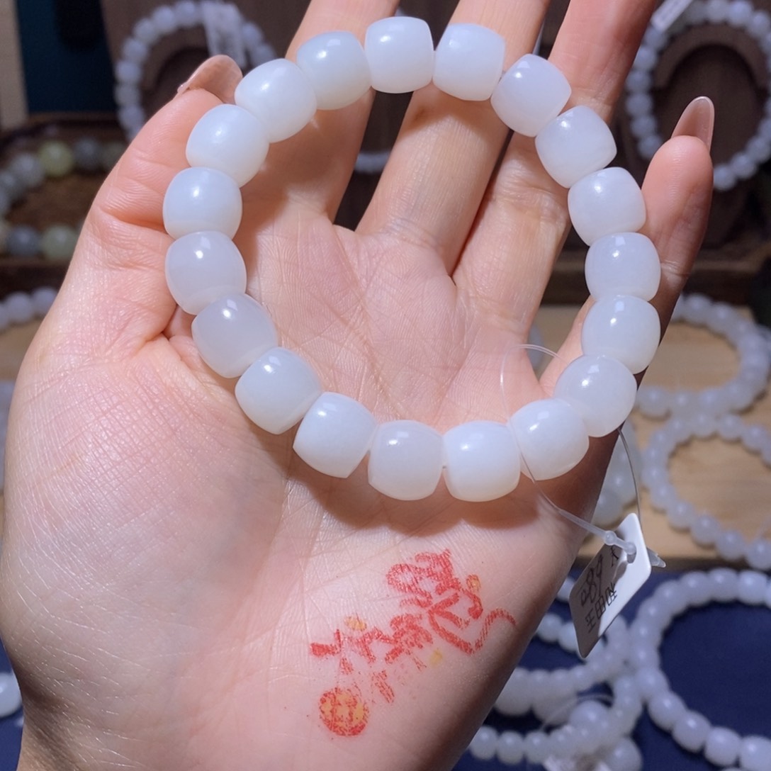 和田玉（白玉）手串未镶嵌12直切