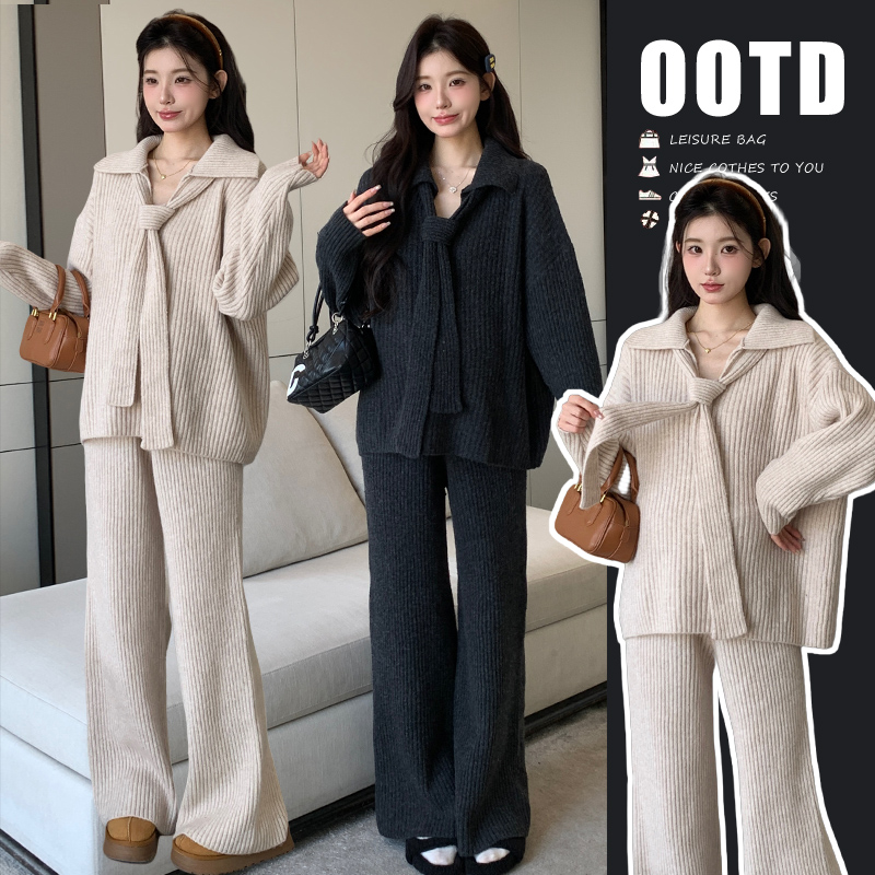 慵懒风孕妇装秋季套装时尚百搭孕妇毛衣秋季外穿宽松孕妇阔腿裤子