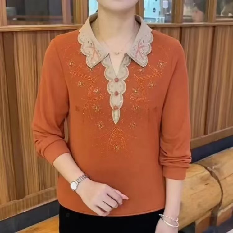 中老年妈妈2025春季新款气质减龄宽松休闲印花时尚淑女长袖上衣女