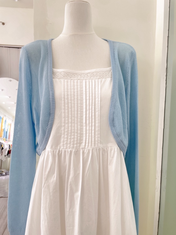 棉料白色韩系吊带裙+防晒外披2件套套裙