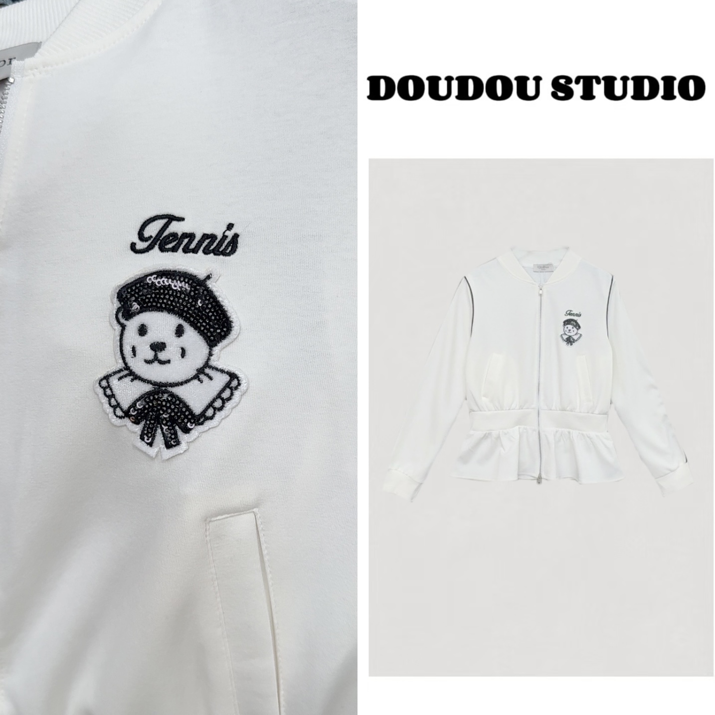 【兜兜】小熊 春夏新款卡通刺绣荷花边设计外套 井133253A