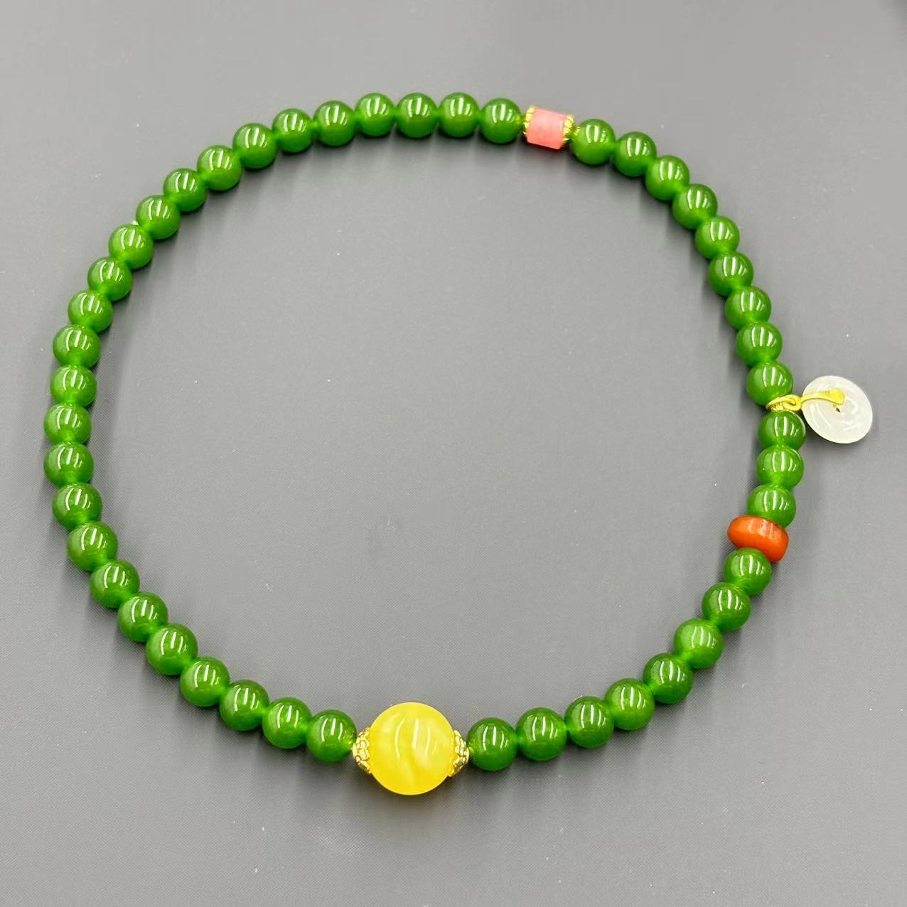 s1208-国风设计款金宝绿圆珠多圈手串-赠礼盒