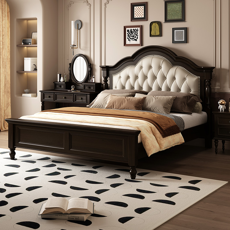 美式复古风全实木床双人床婚床主卧法式高端大气皮艺软包大床