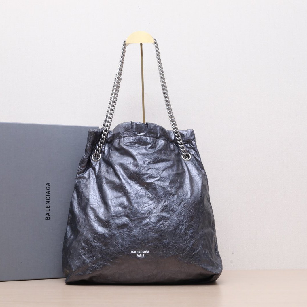99新 Balenciaga/巴黎世家 小花6花 CRUSH Tote托特包 中号 银色 