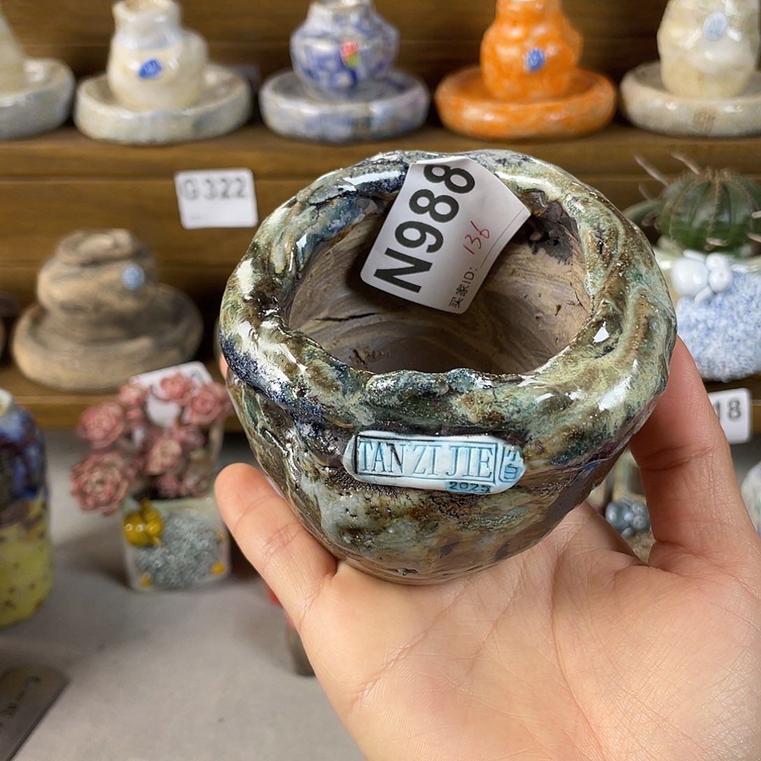 烧***麦坛子姐花盆 小白孤品 内口6